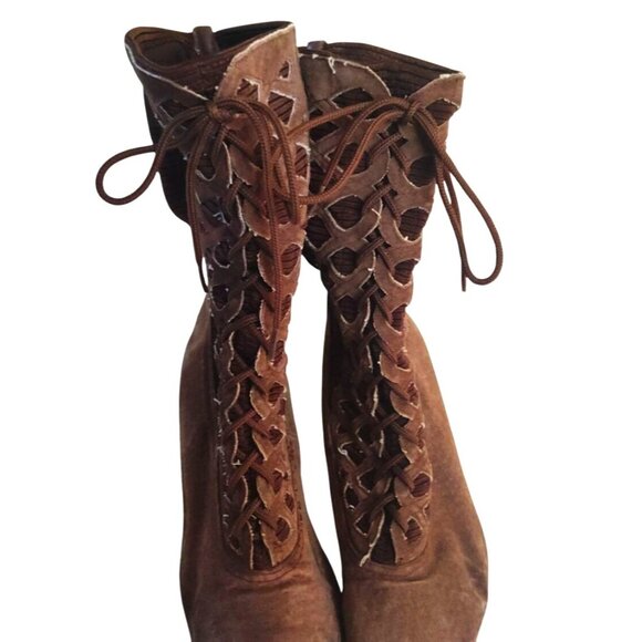 Vintage Newport News Women's Size 6.5 Brown Witch Victorian Suede Heeled Boots - Picture 6 of 10